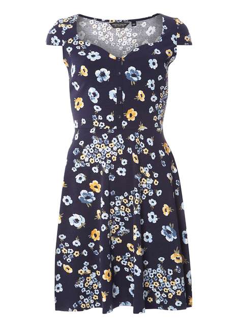 Navy Floral Sweetheart Dress